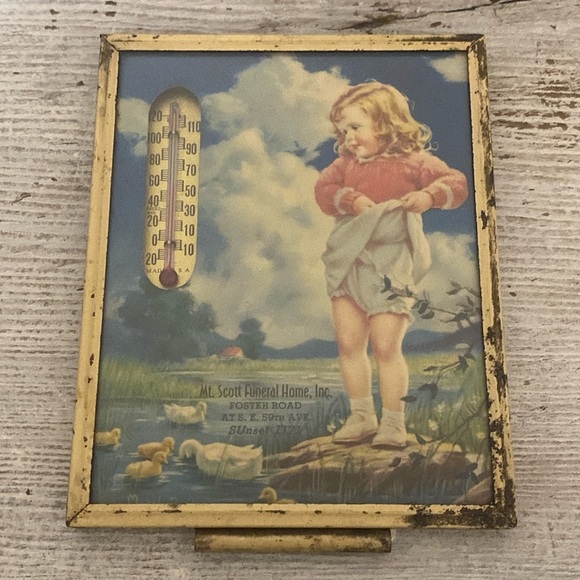 Vintage Framed 'Mt. Scott Funeral Home, Inc' Thermometer Wall Advertisement - Picture 1 of 7